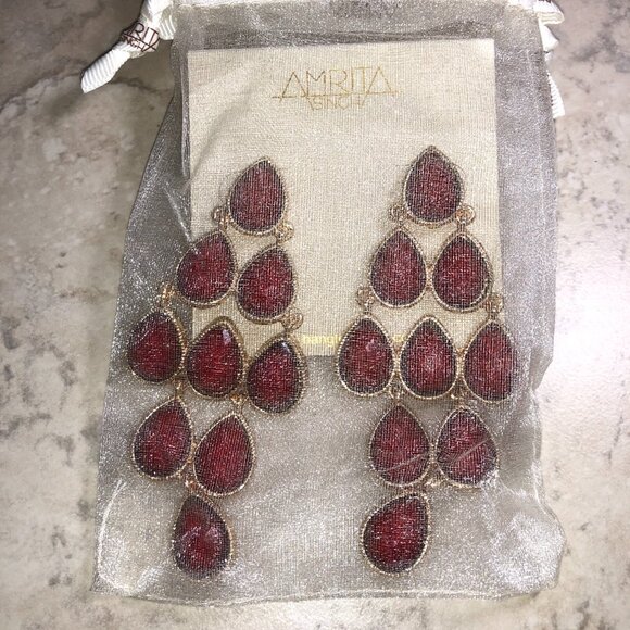 Amrita Ruby Red & Gold Chandelier Earrings - Picture 7 of 7